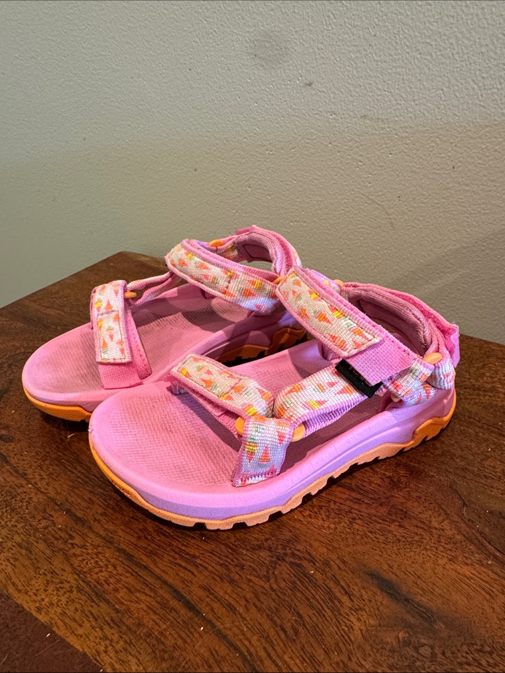 Kids Teva Pink Outdoor Sandals with Patterned Straps